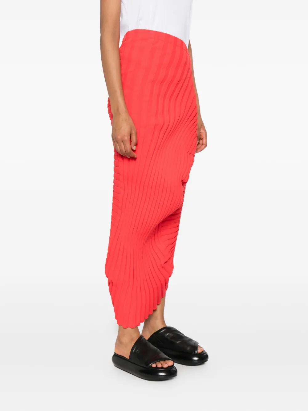 Issey Miyake Knit (as It Is) Pleated Maxi Skirt In Red