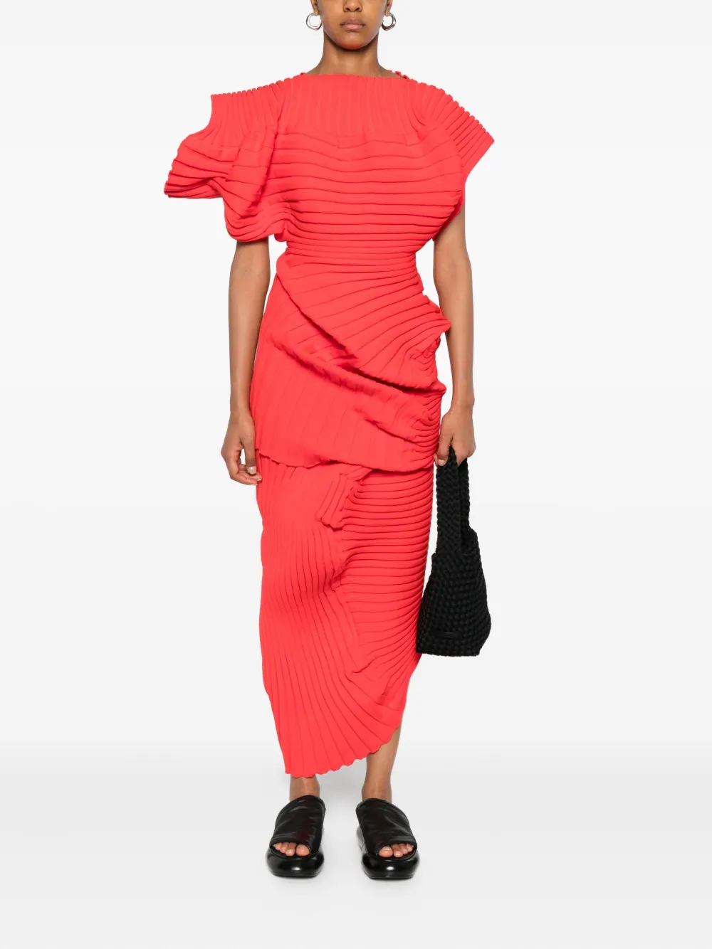 Issey Miyake Knit (as It Is) Pleated Maxi Skirt In Red
