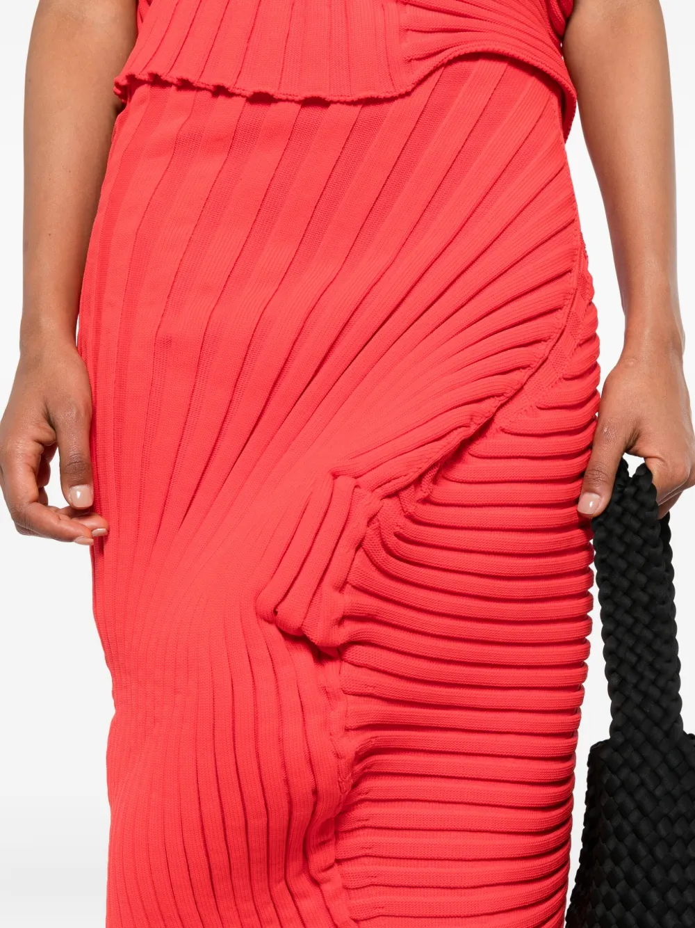 Issey Miyake Knit (as It Is) Pleated Maxi Skirt In Red