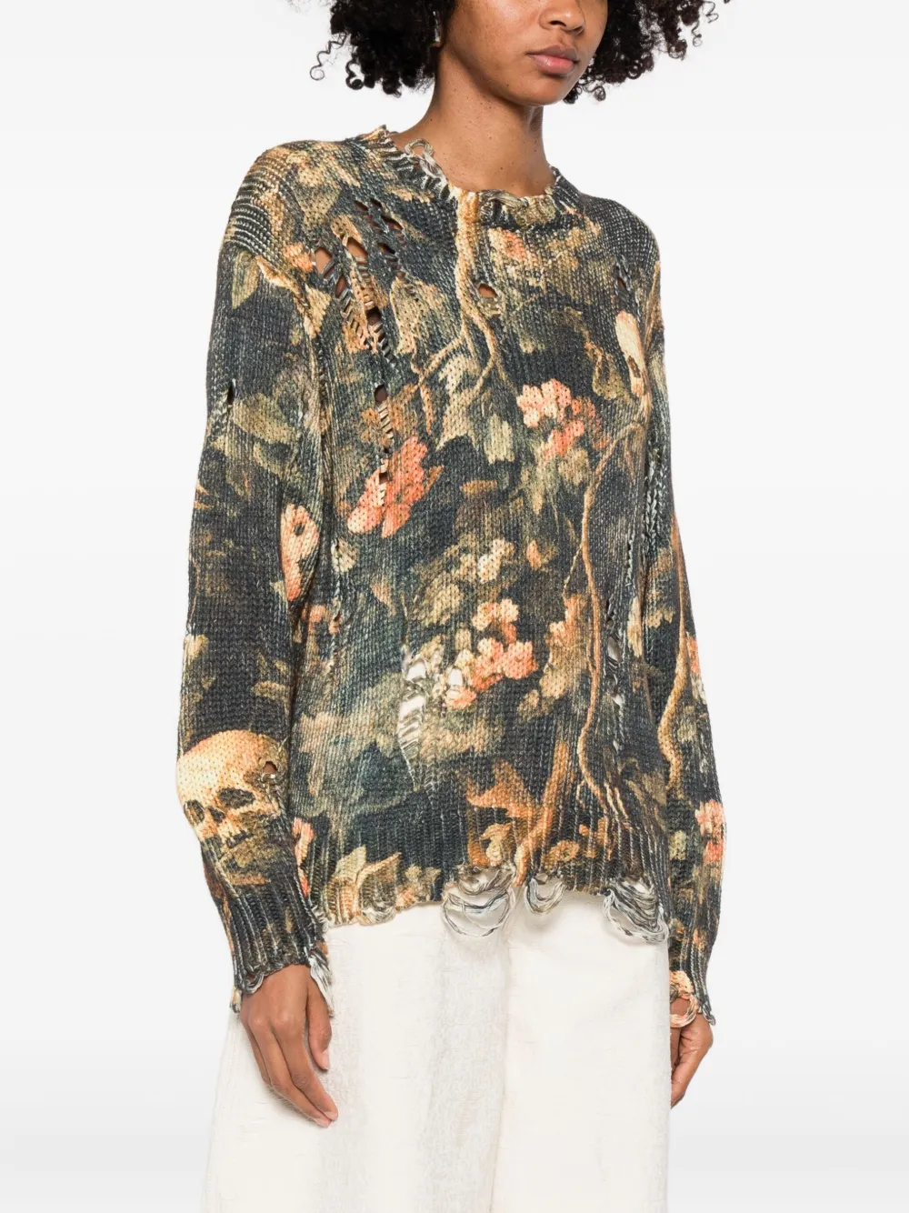 R13 Gerafelde trui Groen