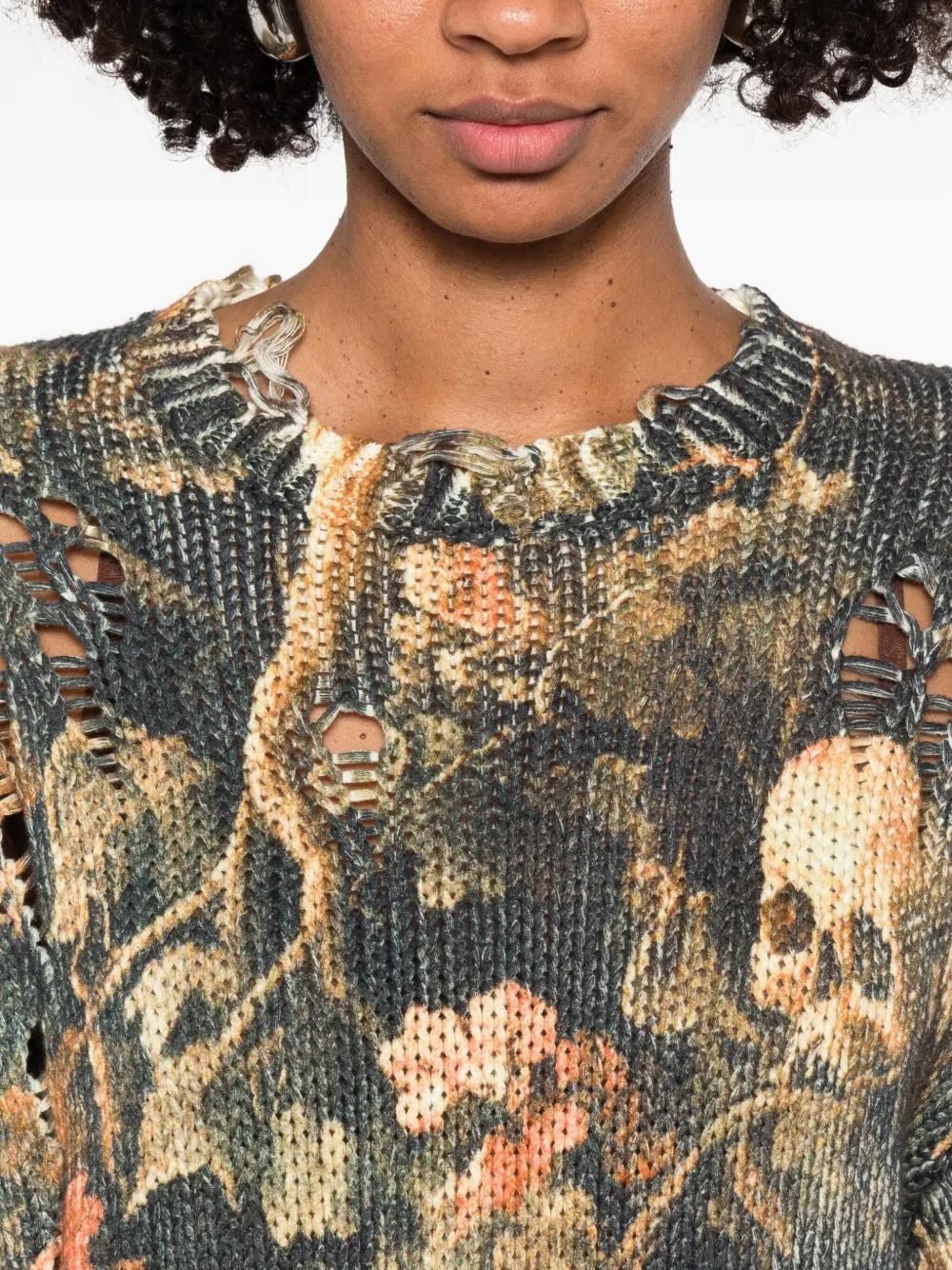 R13 Gerafelde trui Groen