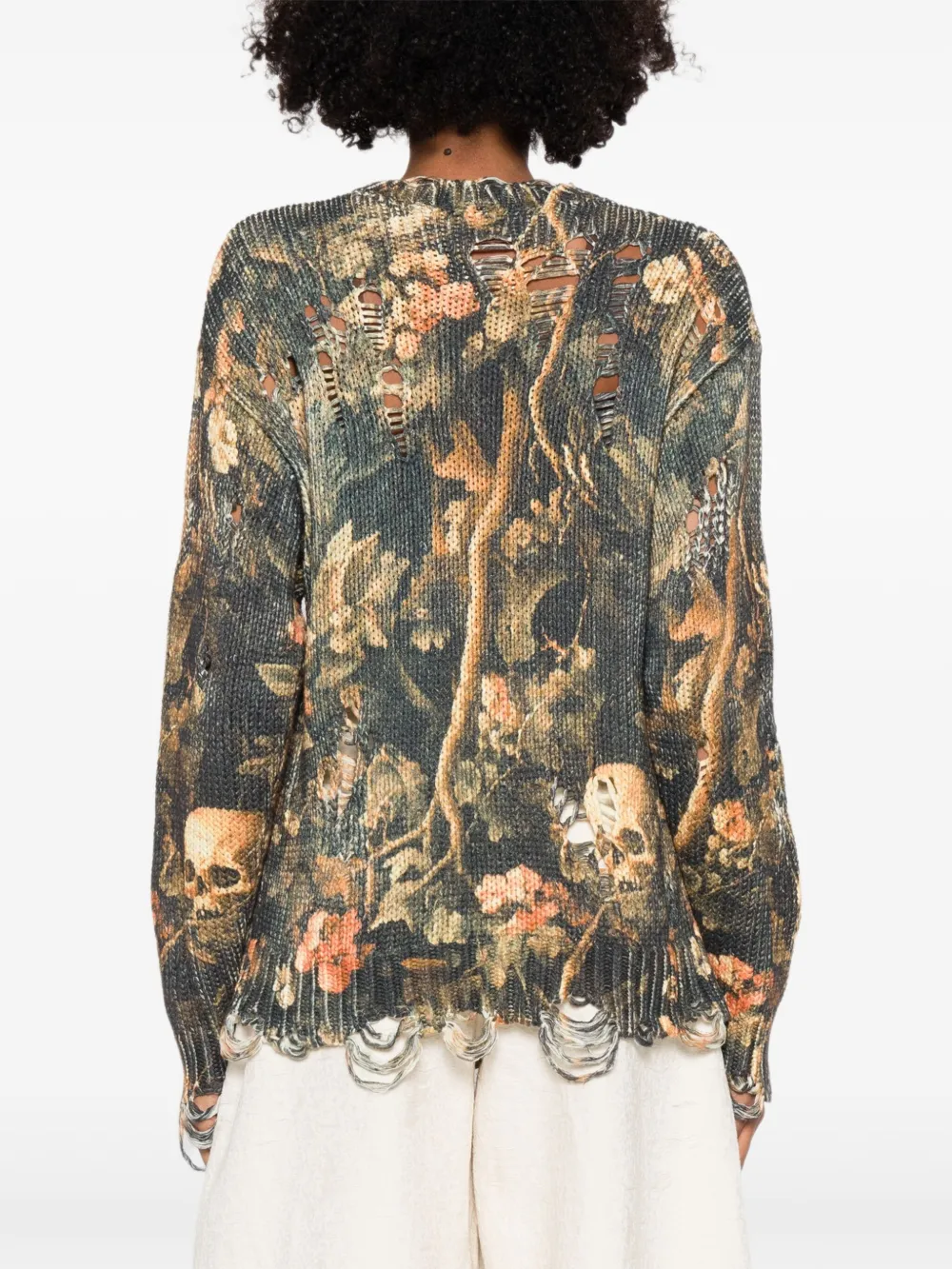 R13 Gerafelde trui Groen