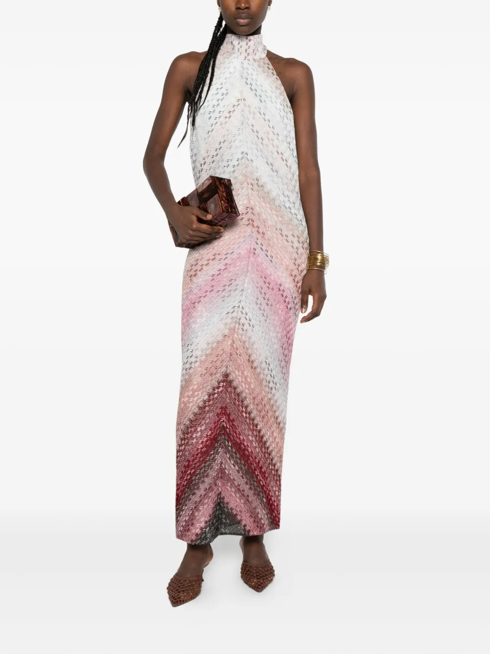 Missoni chevron highneck maxi dress Roze