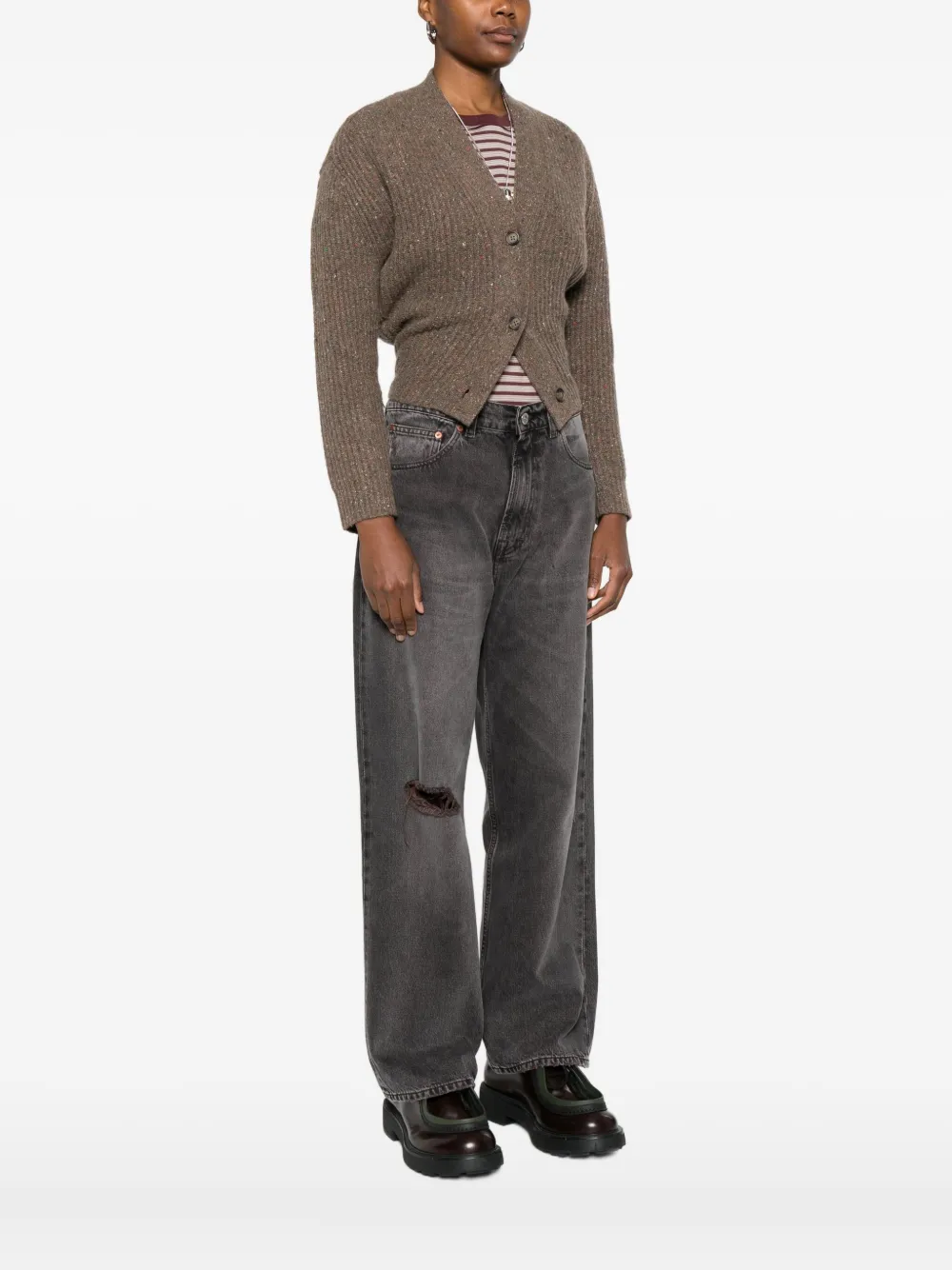 R13 Split Hem Wool Blend Cardigan In Brown