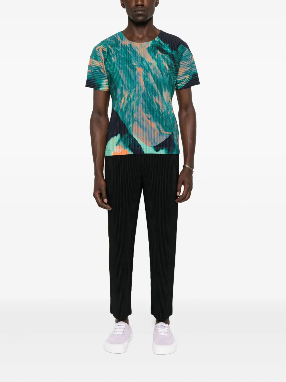 Homme Plissé Issey Miyake agate-print pleated T-shirt - Groen