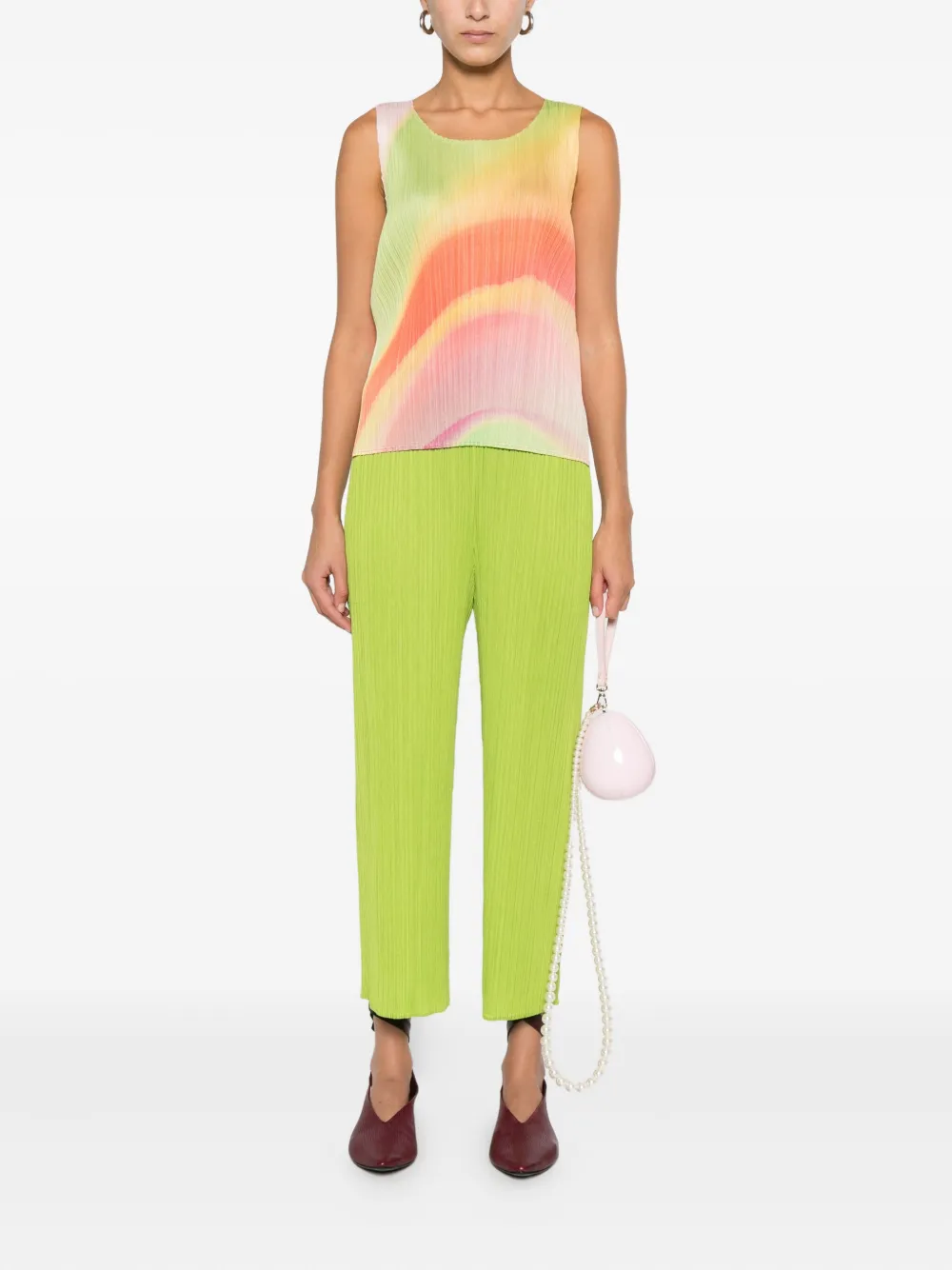 Issey Miyake Groove-print Pleated Top In Pink