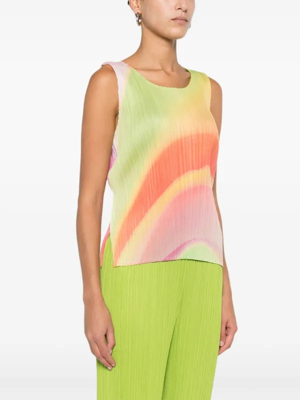 プリーツプリーズ　GROOVE トップス Pleats Please Issey Miyake groove-print Pleated Top | Green