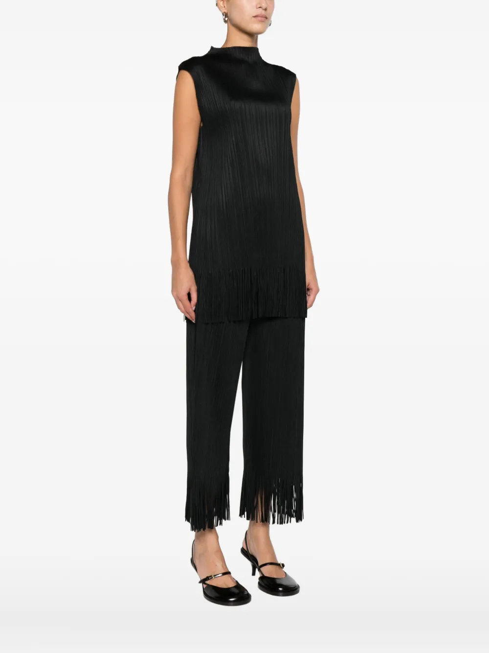 Pleats Please Issey Miyake Geplooide top met franje Zwart