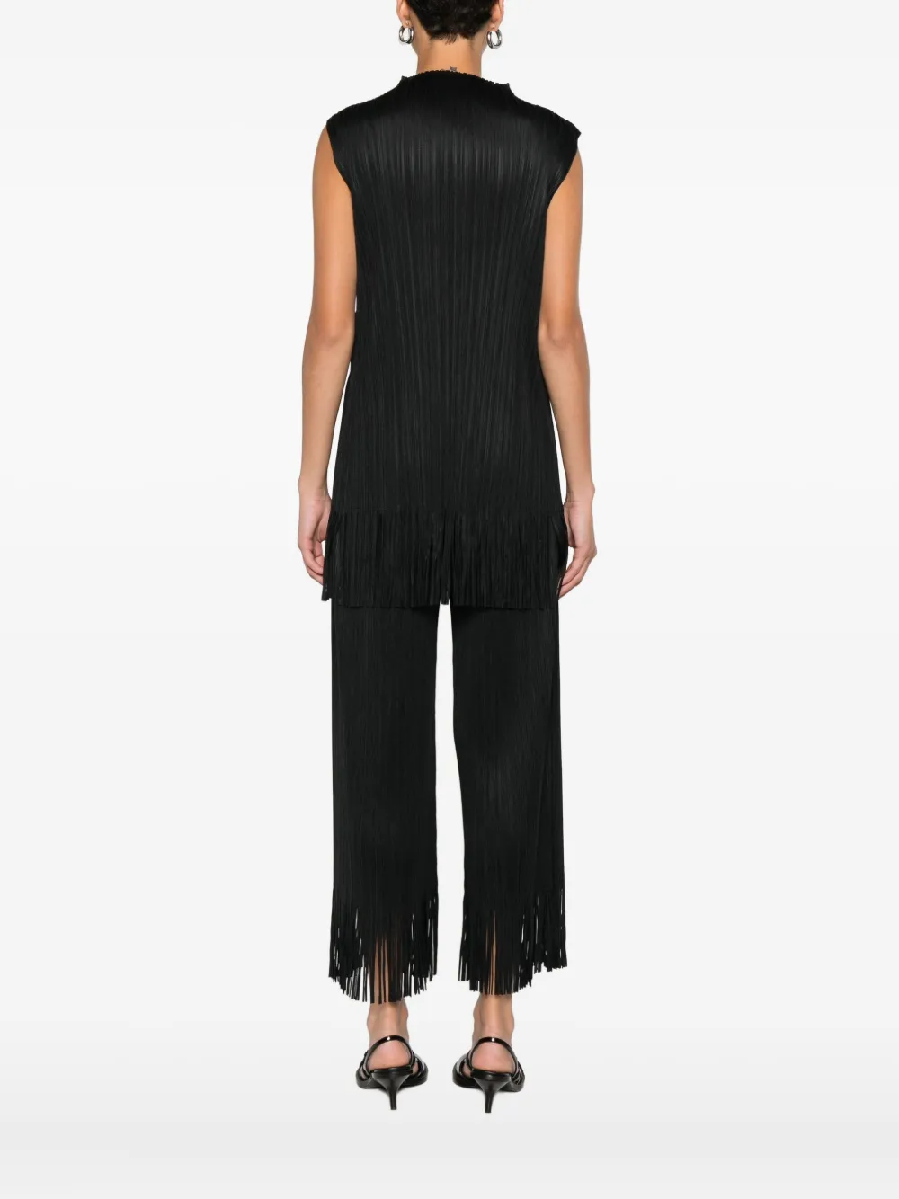 Pleats Please Issey Miyake Geplooide top met franje Zwart