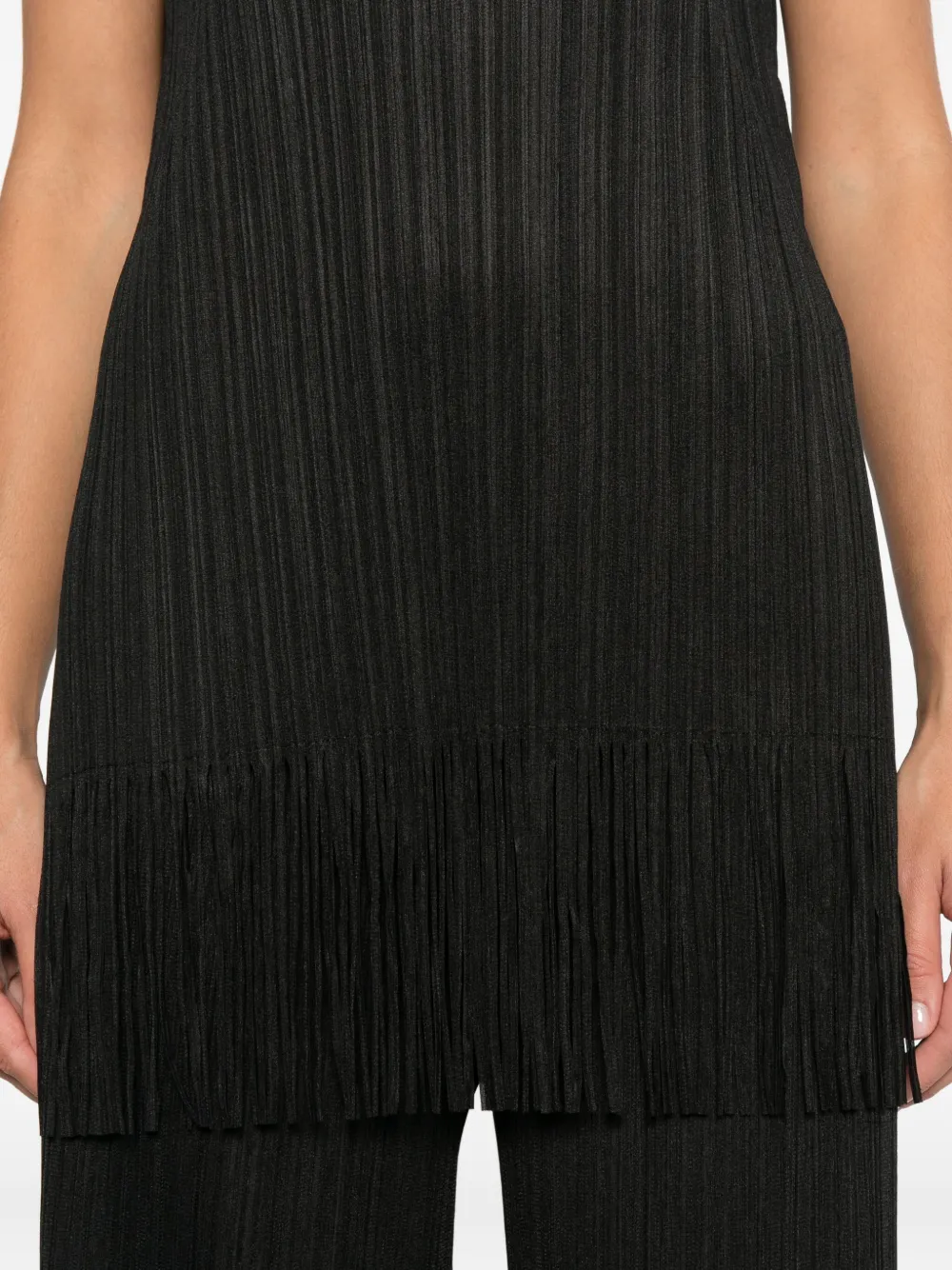 Pleats Please Issey Miyake Geplooide top met franje Zwart