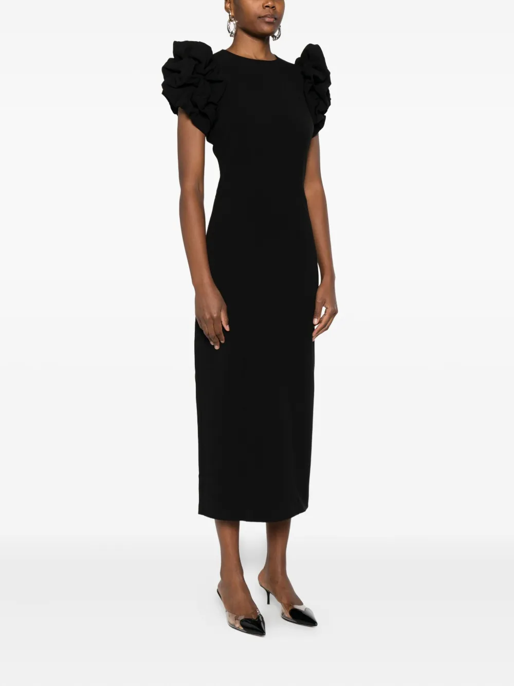 Rotate Birger Christensen Puff-sleeve Midi Dress In Black