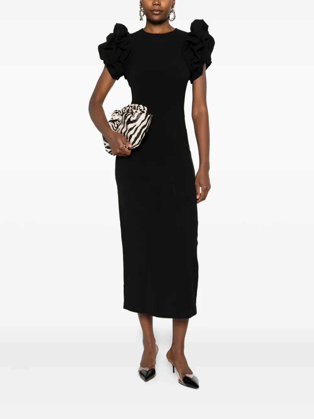 ROTATE BIRGER CHRISTENSEN Midi-jurk met pofmouwen - Zwart