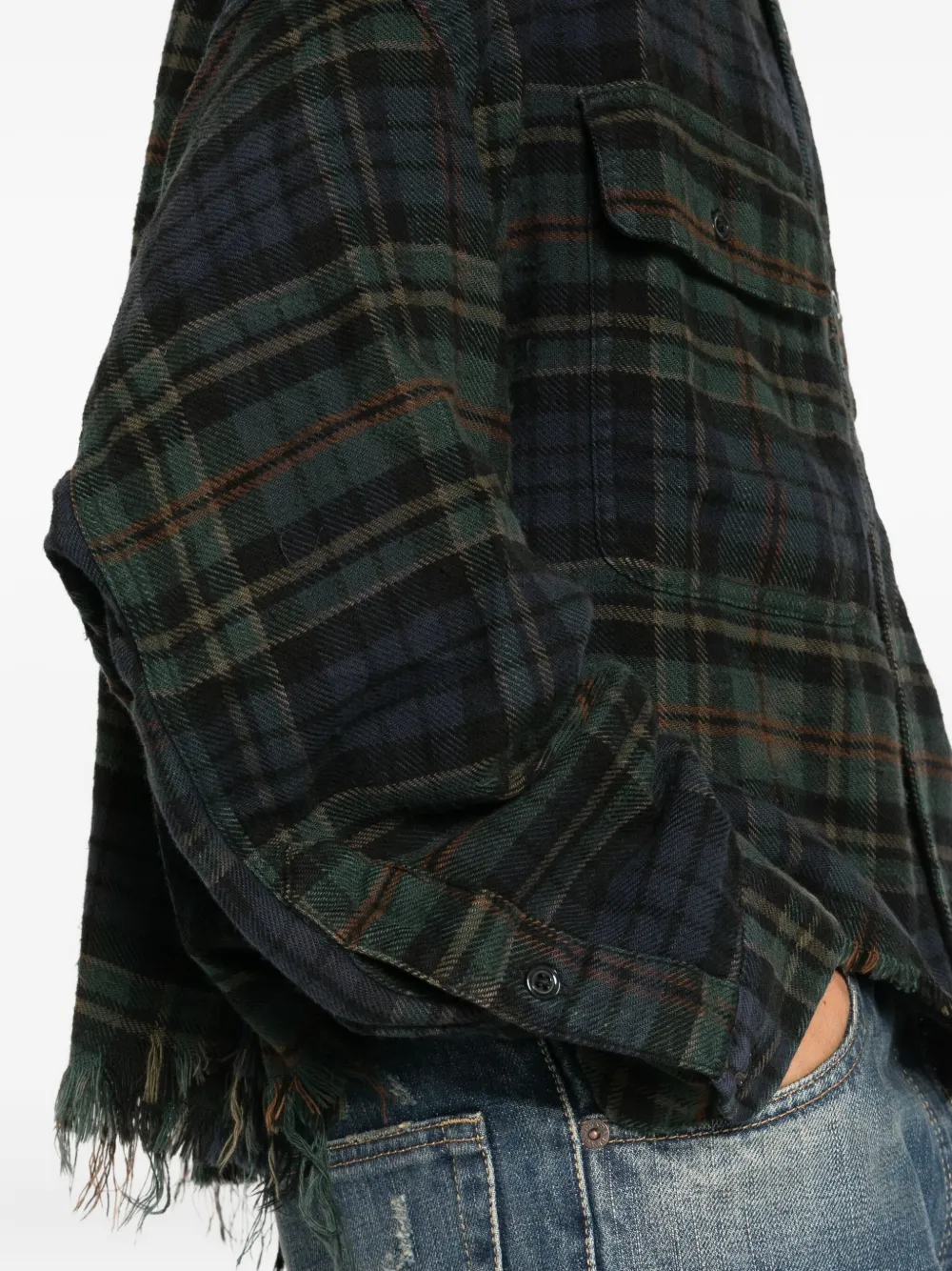 R13 Plaid Crop Button-up Work Shirt In Green