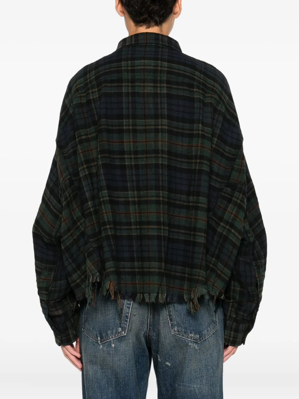 R13 Plaid Crop Button-up Work Shirt In Green