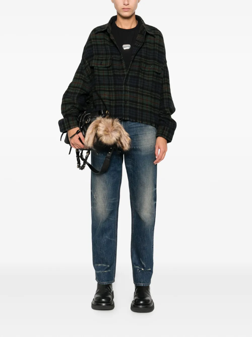 R13 frayed plaid shirt - Groen