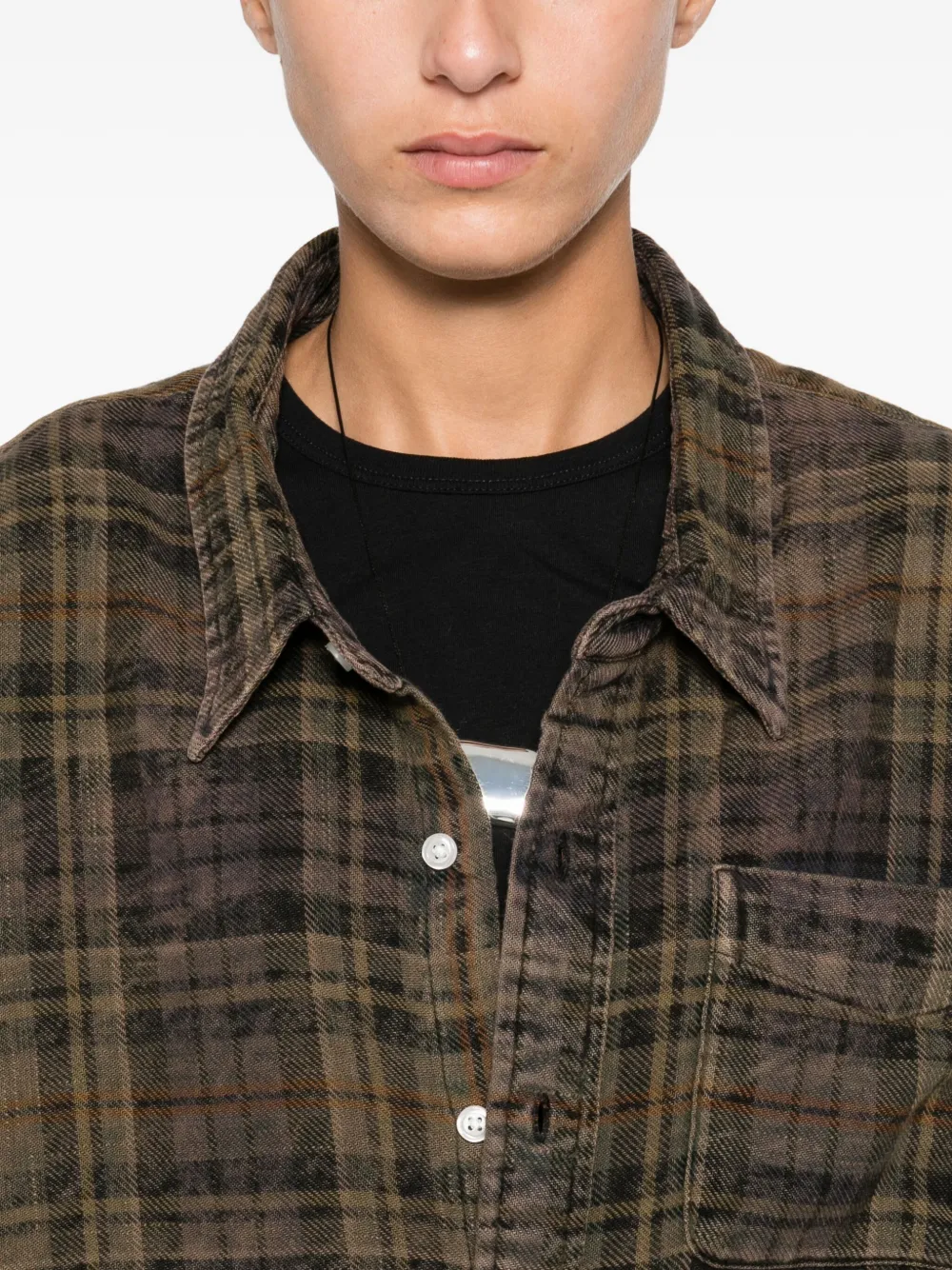 R13 Shredded Seam Drop Neck Plaid Flannel Button-up Shirt In Brown