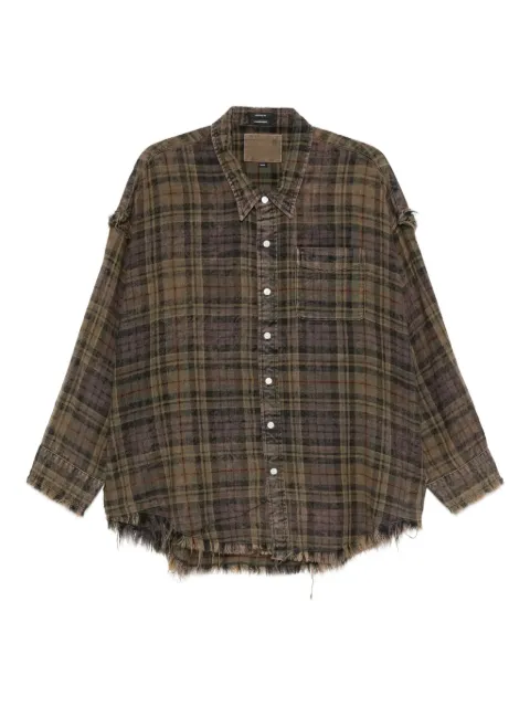 R13 shredded-seam plaid shirt
