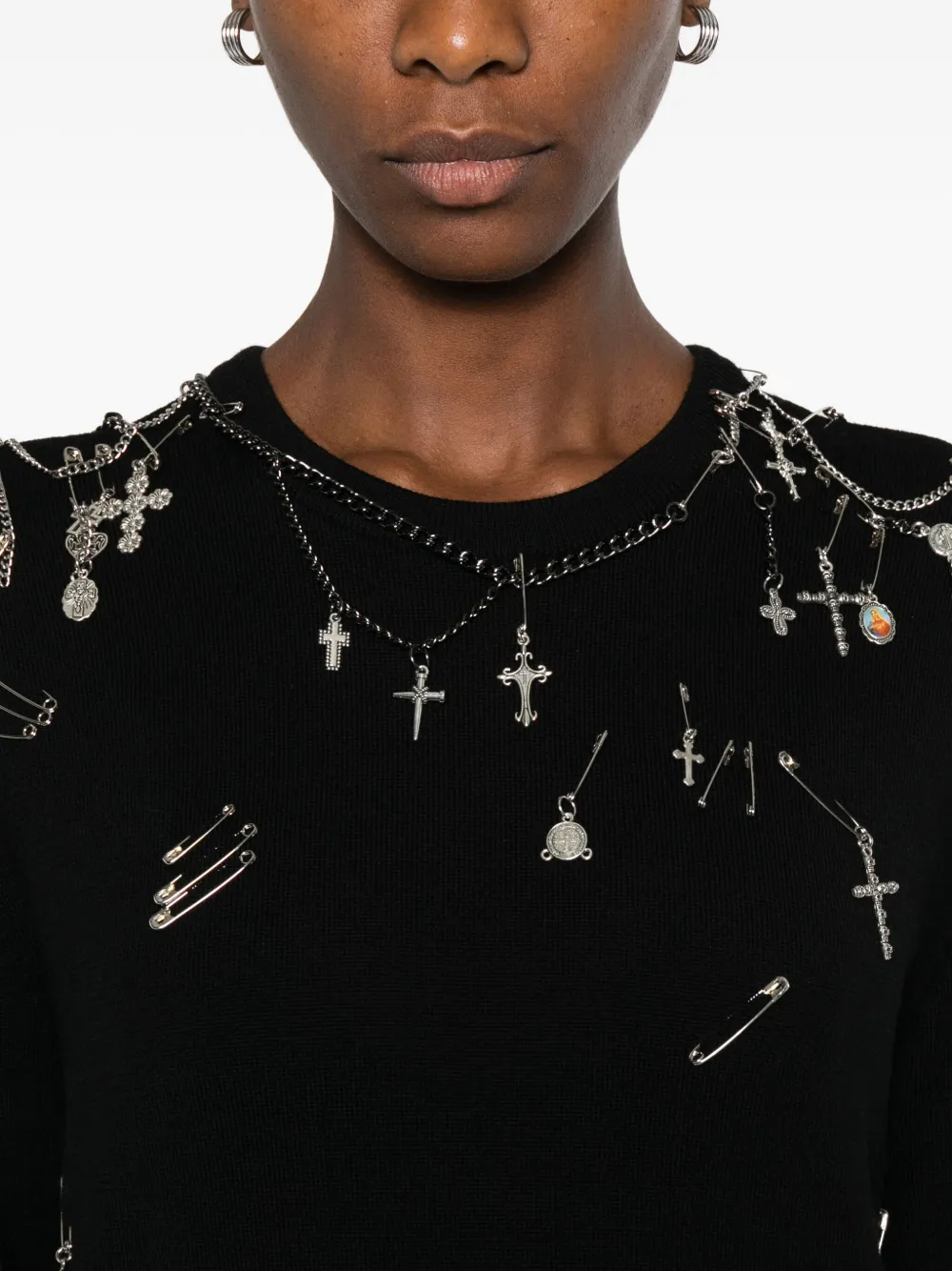 R13 Safety-pin Embellished Crew-neck Sweatshit In Black