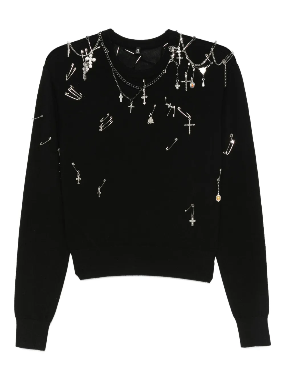 R13 safety-pin embellished crew-neck sweatshit | Black | Image 1