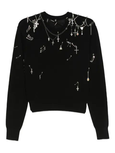 R13 safety-pin embellished crew-neck sweatshit
