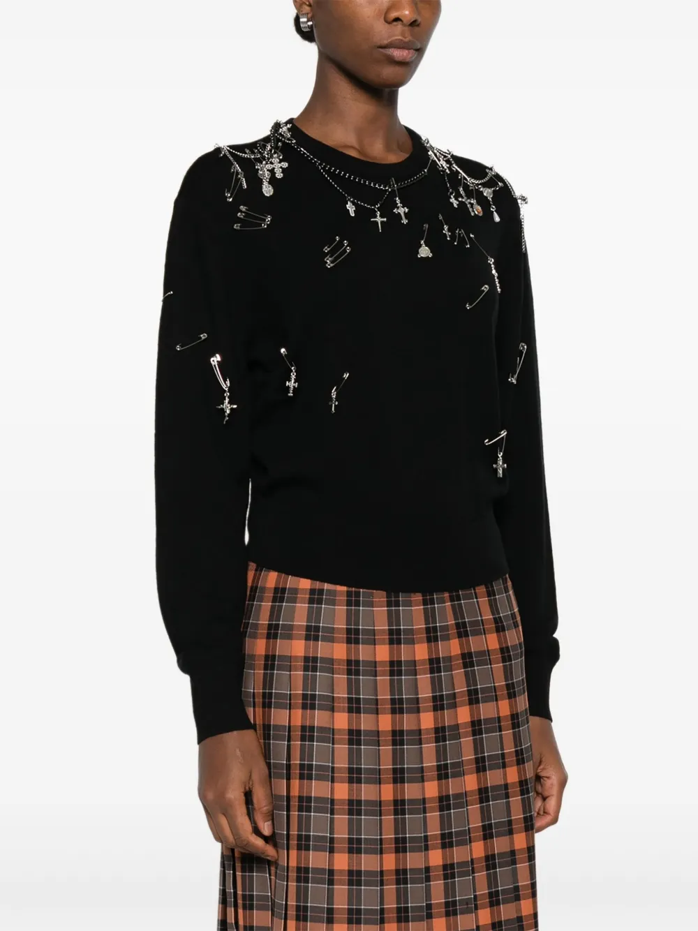 R13 Sweater met ronde hals en veiligheidsspeld Zwart