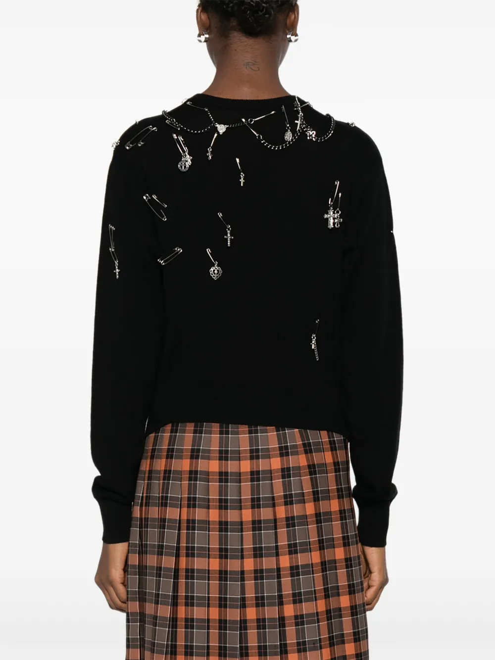 R13 Sweater met ronde hals en veiligheidsspeld Zwart