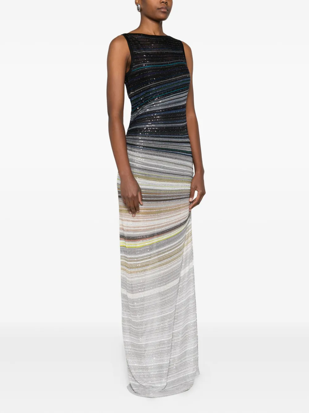 Missoni Long Boat-neck Dress In Striped Knit In Multi