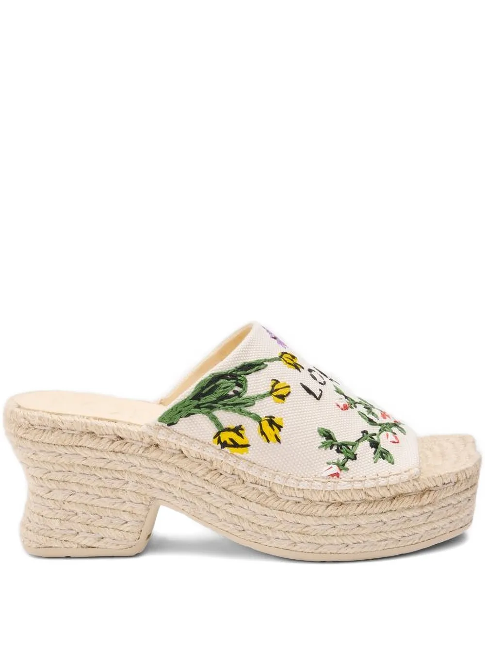 Loewe Petal 80 Espadrille Embroidered Canvas Slides In Neutral