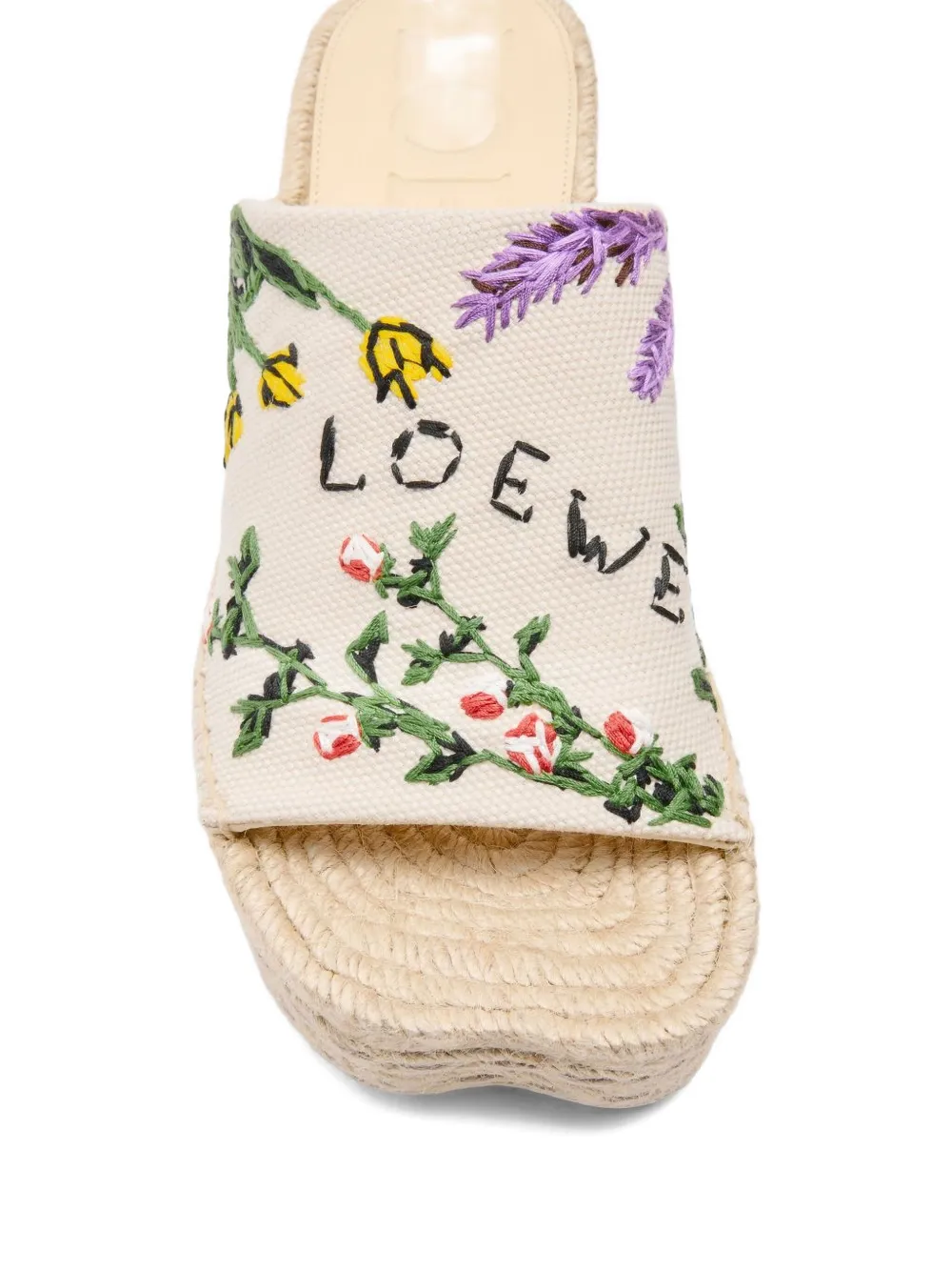 Loewe Petal 80 Espadrille Embroidered Canvas Slides In Neutral