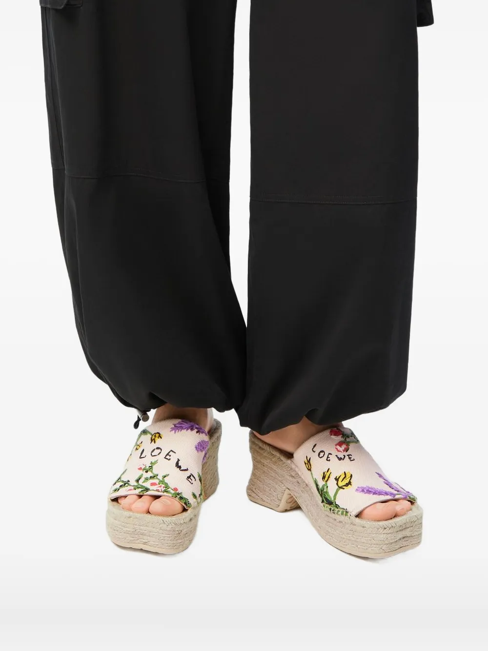 Loewe Petal 80 Espadrille Embroidered Canvas Slides In Neutral