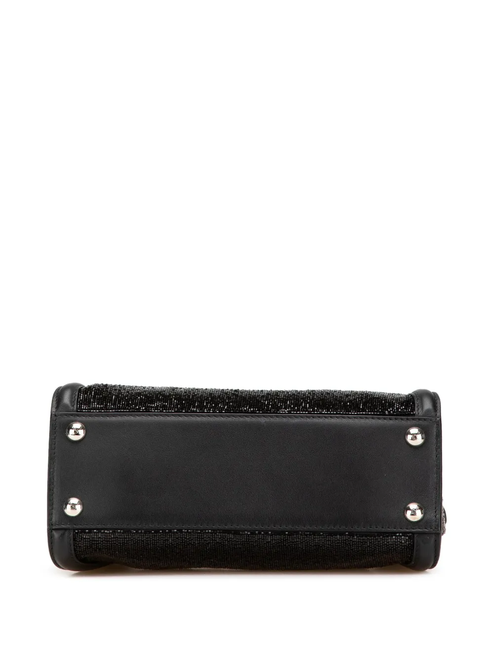 Pre-owned Fendi 2000-2010 Mini Leather Beaded Peekaboo Iconic Satchel In Black