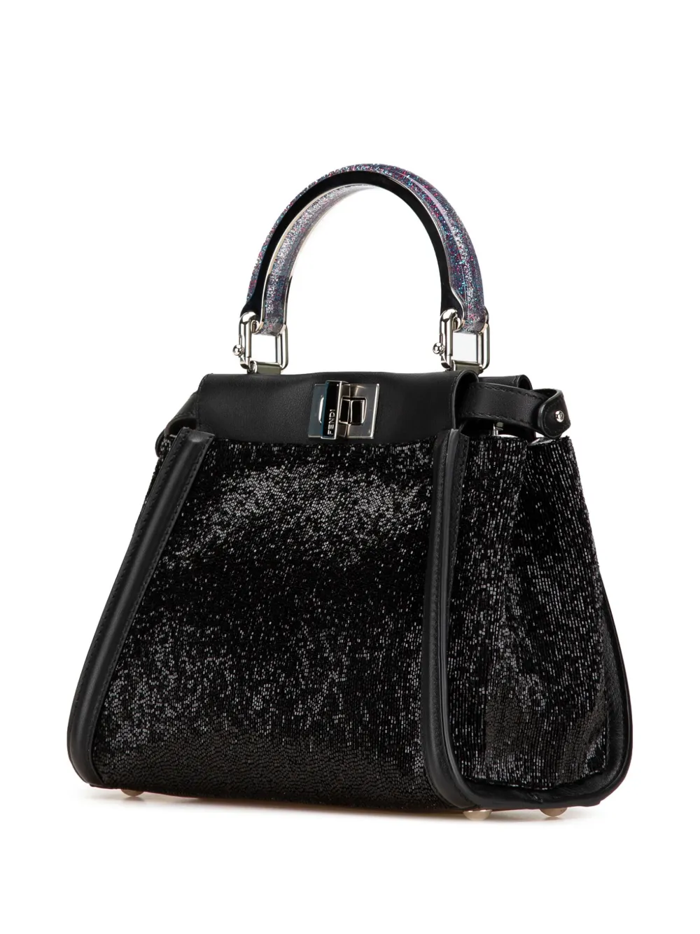 Pre-owned Fendi 2000-2010 Mini Leather Beaded Peekaboo Iconic Satchel In Black