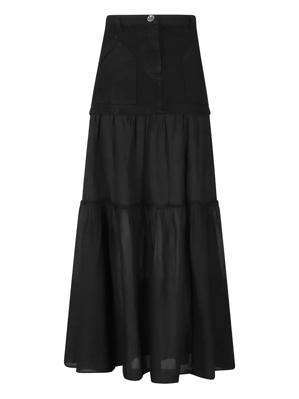 PINKO denim-panel tiered maxi skirt Zwart