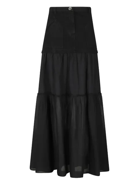 PINKO denim-panel tiered maxi skirt