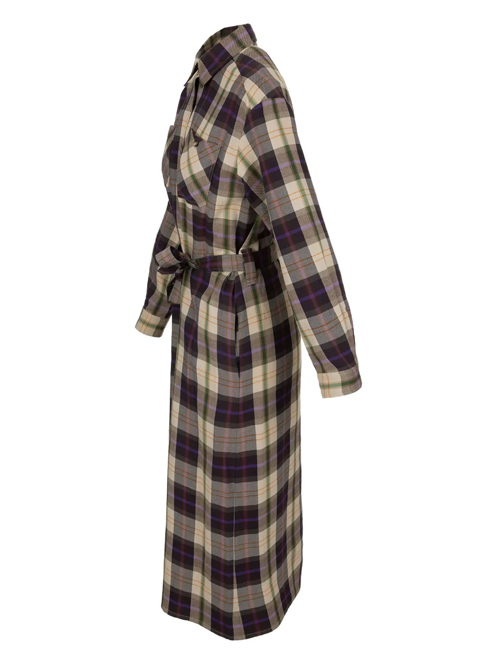 Apc Plaid-check Belted Midi Dress In Brown