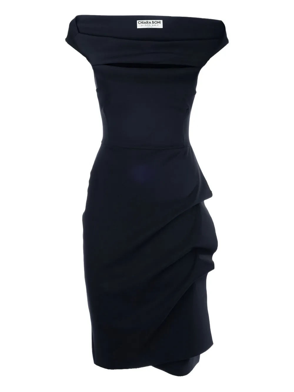 CHIARA BONI La Petite Robe Melania off-shoulder gedrapeerde midi-jurk Zwart