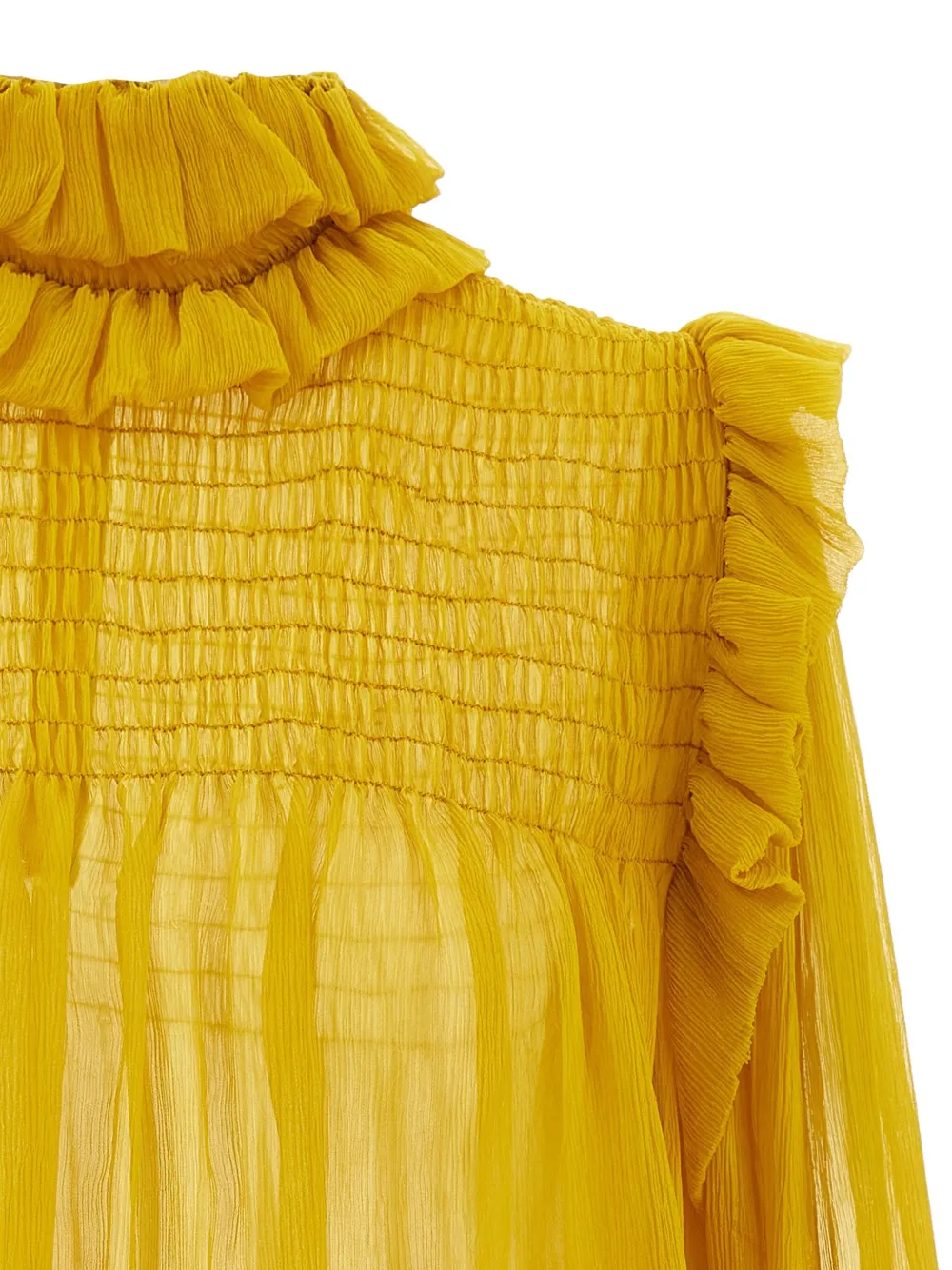 Saint Laurent Silk Blouse With Ruffled Collar And Smocked Detailing