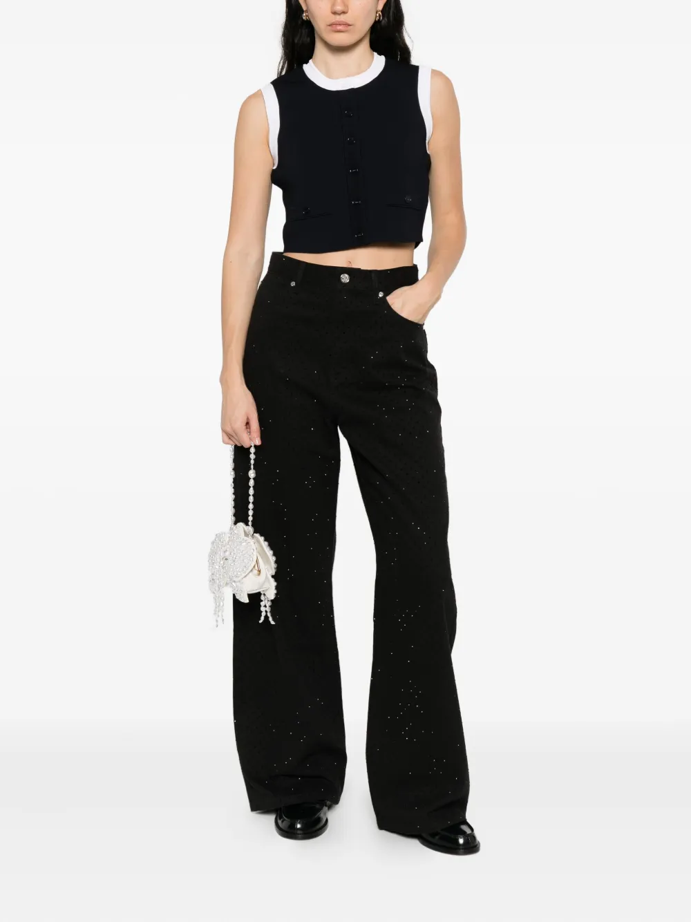 SANDRO Verfraaide katoenen straight jeans - Zwart