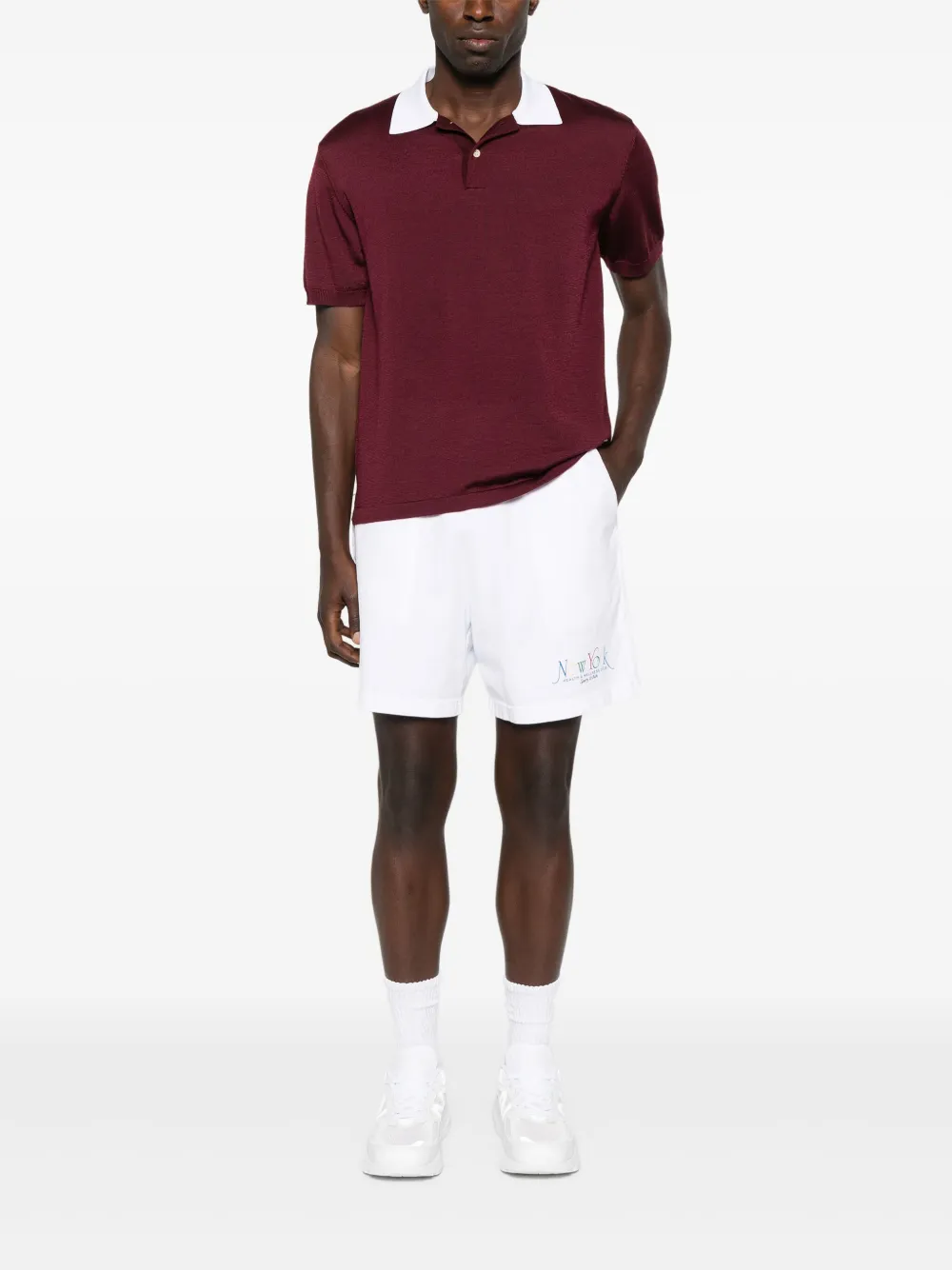 Sporty & Rich Zwembroek met elastische tailleband en logo Wit