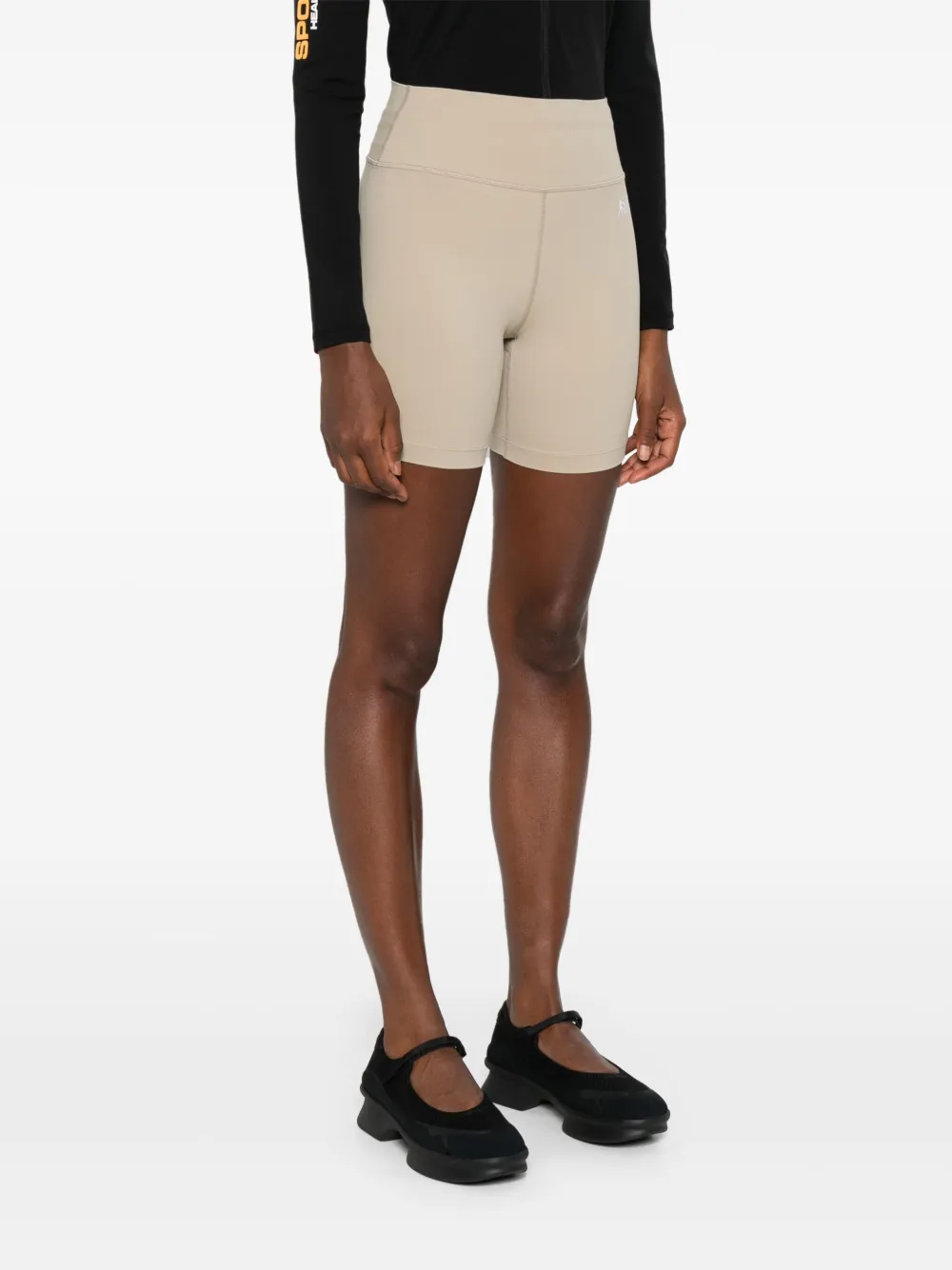 Sporty & Rich SR Runner high waist bikershorts met logoprint Beige