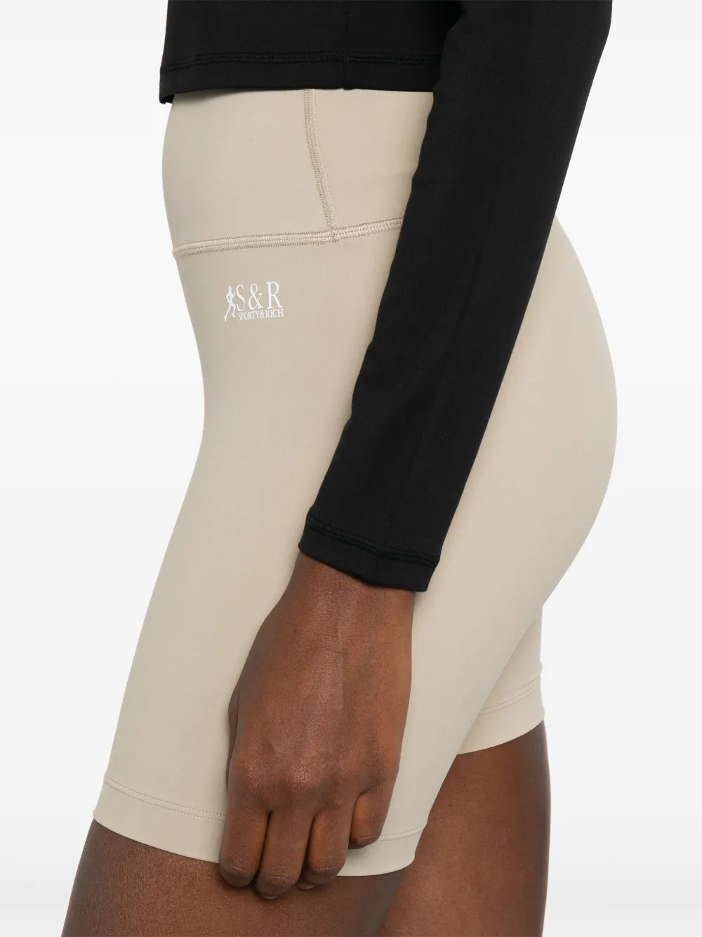 Sporty & Rich SR Runner high waist bikershorts met logoprint Beige