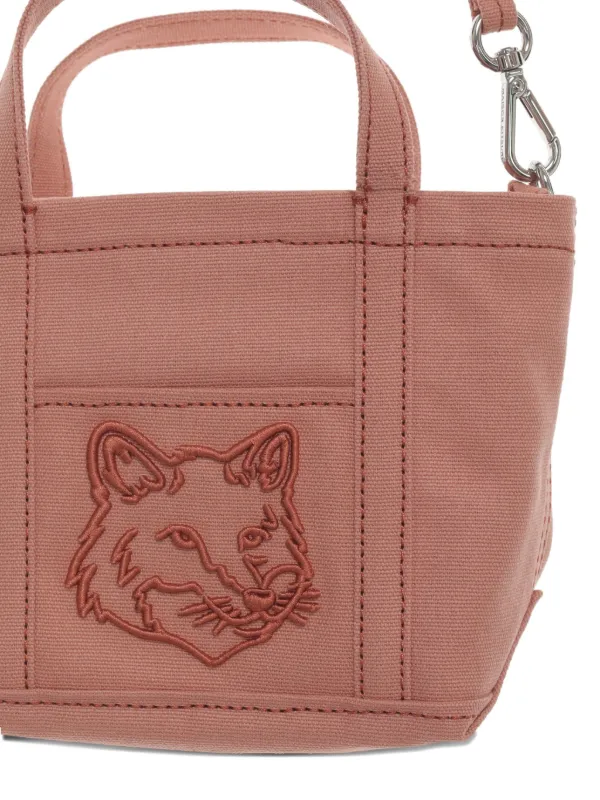 トートバッグ Fox Head Mini Shopper Bag - Maison Kitsune - Cotton - Pink Maison Kitsuné Mini Fox Head Tote Bag | Pink | FARFETCH
