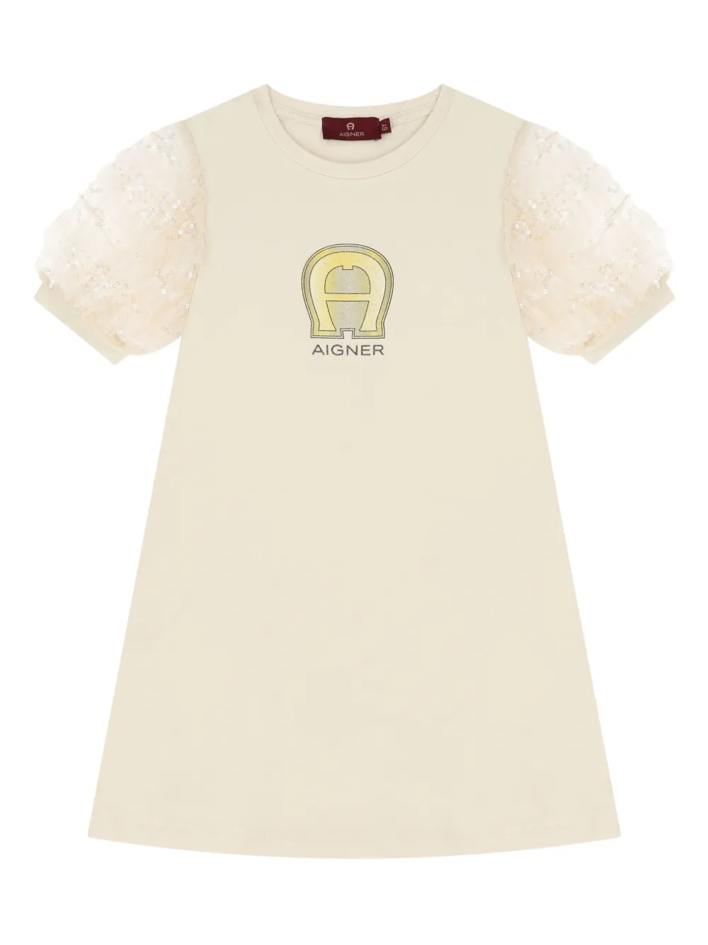 Aigner Kids Jurk verfraaid met logo Beige