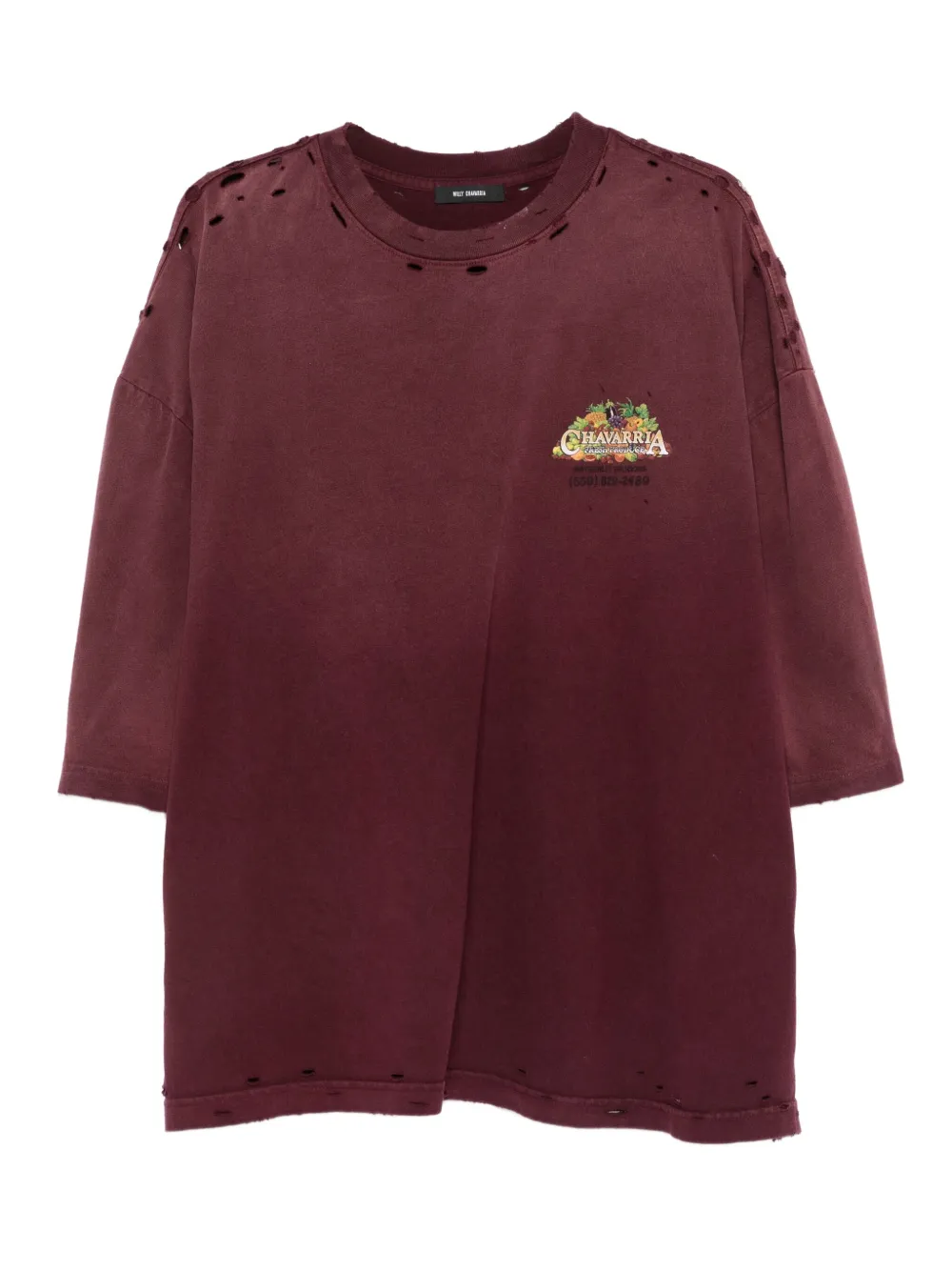 distressed logo-embroidered T-shirt