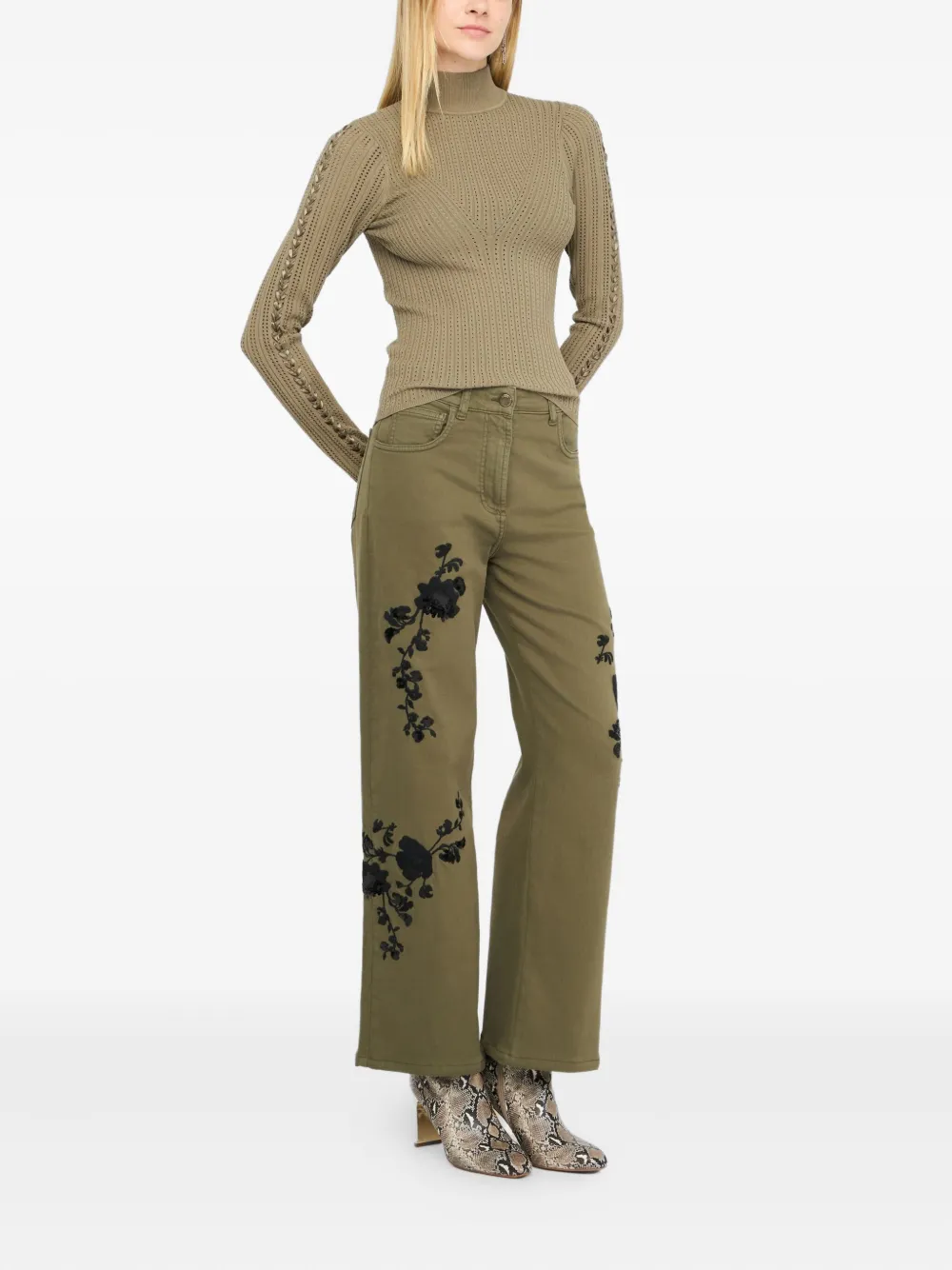 LIU JO Jeans met geborduurde bloemen - Groen