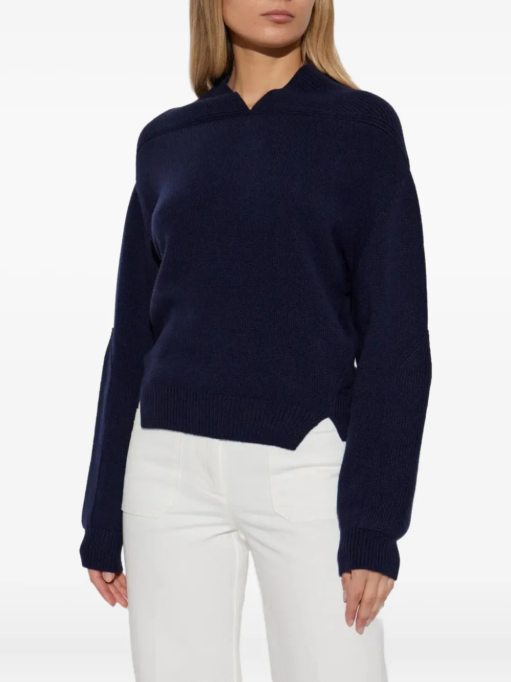 Victoria Beckham high-neck split-hem sweater Blauw