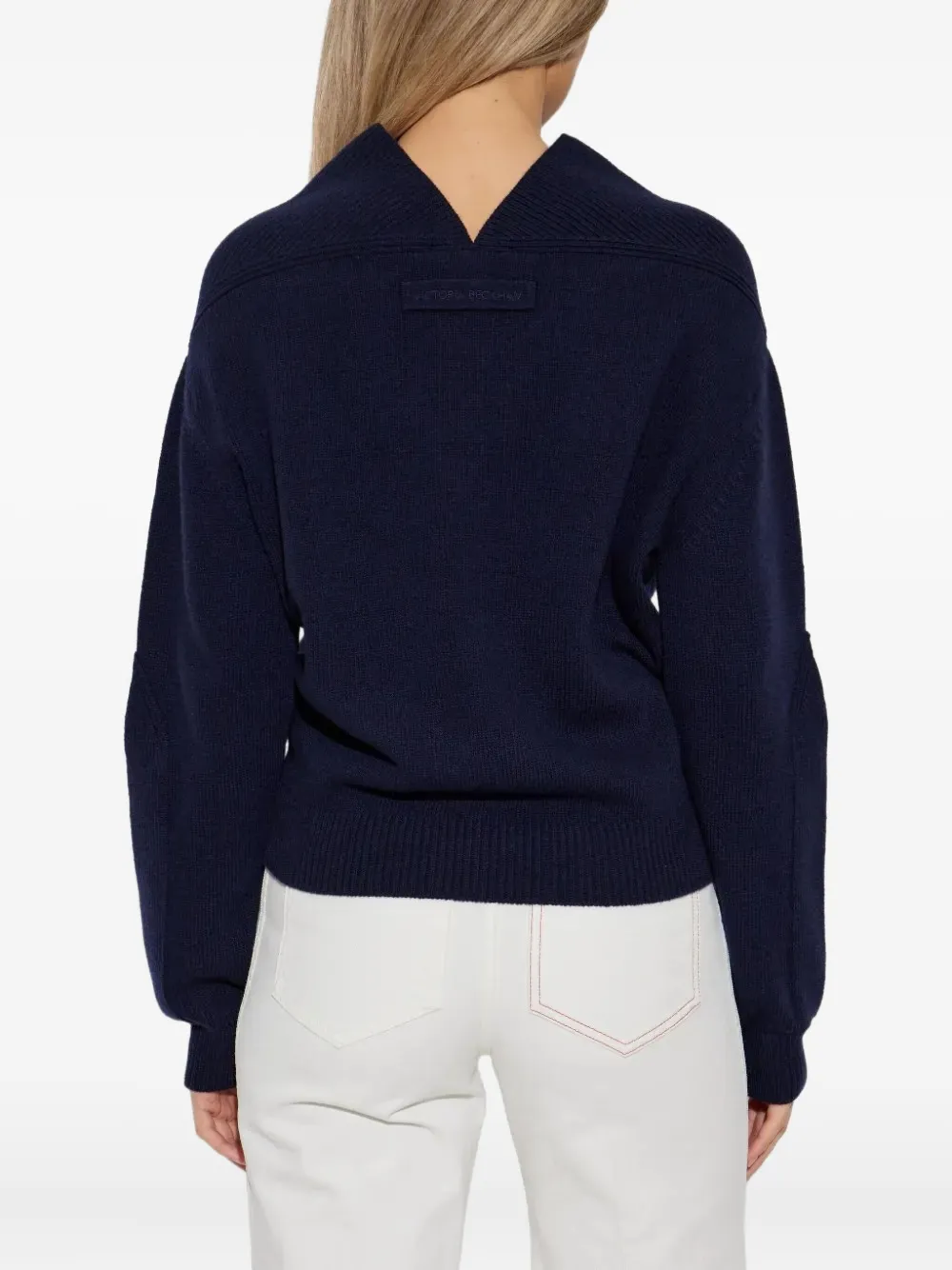Victoria Beckham high-neck split-hem sweater Blauw