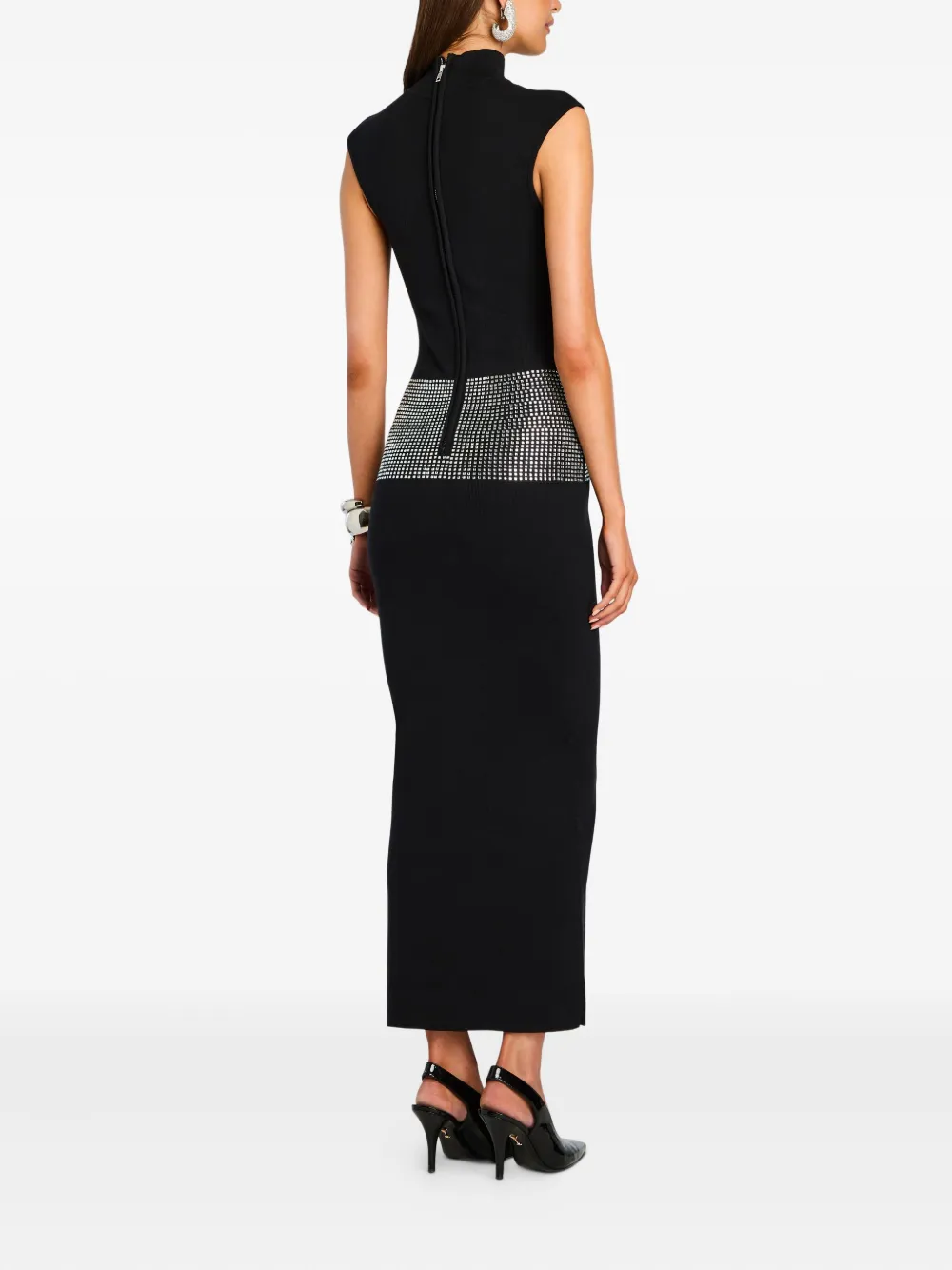 Retrofete Leontine verfraaide midi-jurk - Zwart