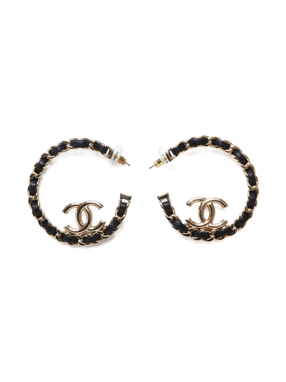 CHANEL Pre-Owned 2022 ココマーク チェーンディテール ピアス - ゴールドトーン CHANEL Pre-Owned 2022 ココマーク チェーンディテール ピアス - ゴールドトーン