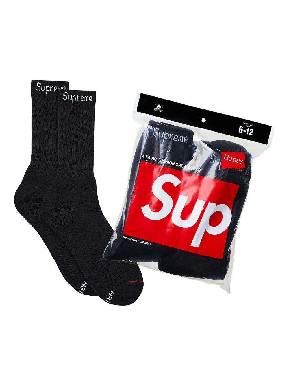 Supreme X Hanes Crew Socks (pack Of Four) In Black